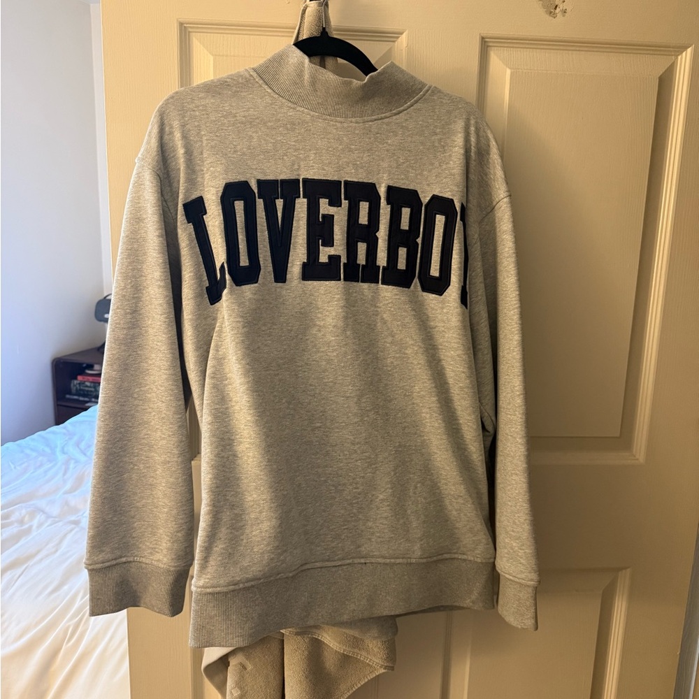 Gray 'LOVERBOY' Pullover Sweatshirt with Navy Appliqué